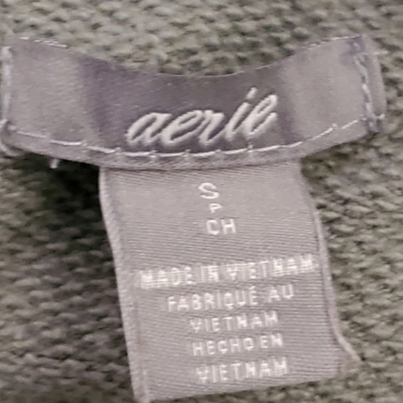 AERIE Relaxed Fit Cowl Neck Soft Sweatshirt Green/Gray Pockets Ribbed Hem Sz SM - Picture 12 of 15